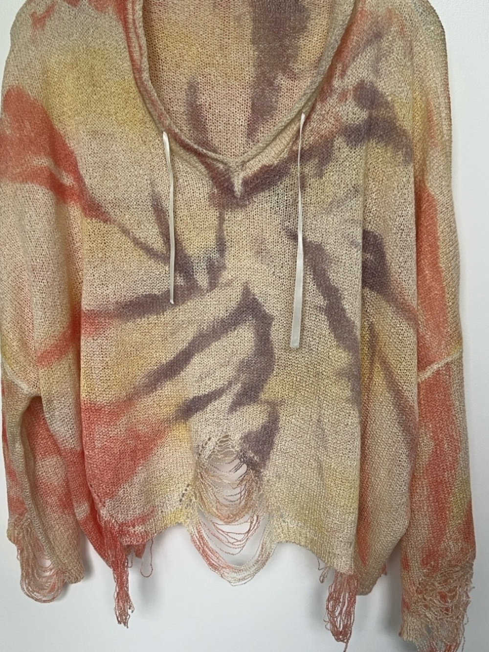 POL Tie-Dye Hooded Lightweight Distressed Sweater - Picture 2 of 6